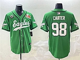 Men's Philadelphia Eagles #98 Jalen Carter Green 2025 Super Bowl LIX And 3-Star C Patch Stitched Baseball Jersey,baseball caps,new era cap wholesale,wholesale hats